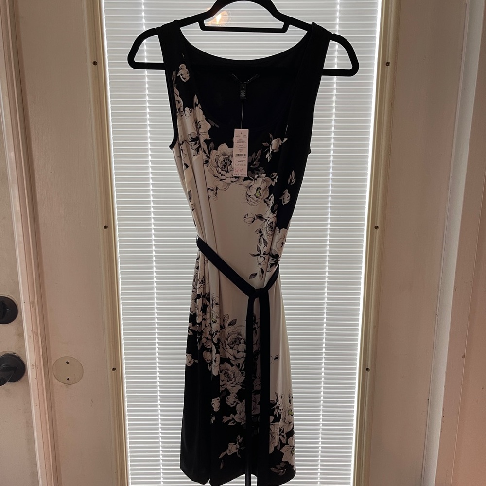 White House Black Market Black and Tan Sheath Midi Dress